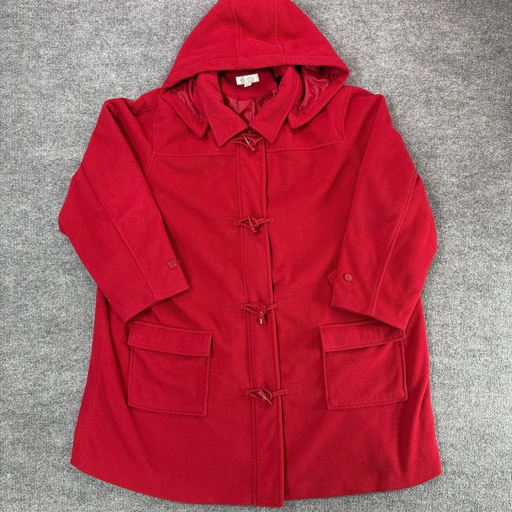 Denim & Co Red Fleece Duffle Coat Hooded Toggle Front Plus 3X Mandarin Clasp